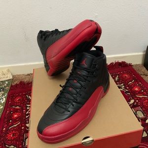 Jordan’s 12 flu game, black varsity red , size 12